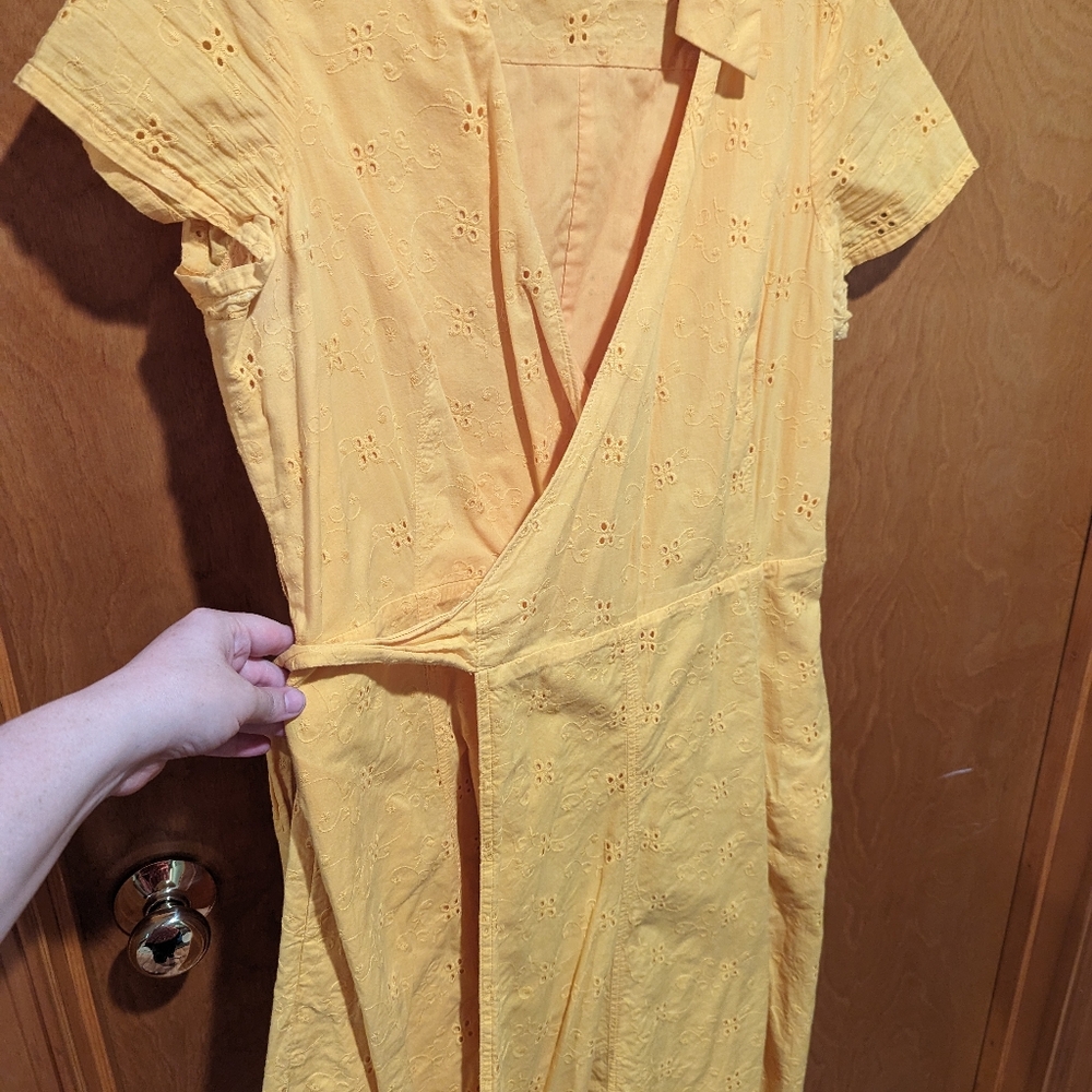 Sunshine yellow true wrap eyelet sundress